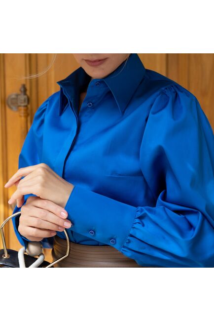 Женская рубашка под пуговицу синяя - 7847 от byME 