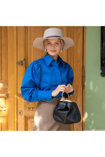 Женская рубашка под пуговицу синяя - 7847 от byME 