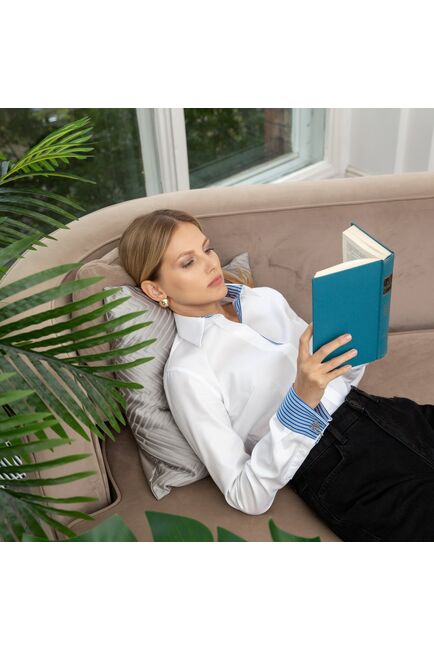 Женская рубашка под запонку белая с супатной застежкой с отделкой -7858 от byME 