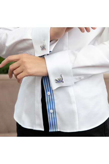 Женская рубашка под запонку белая с супатной застежкой с отделкой -7858 от byME 