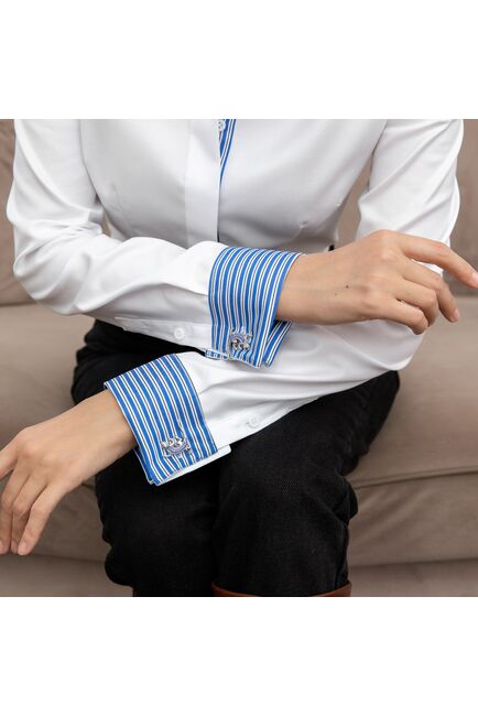 Женская рубашка под запонку белая с супатной застежкой с отделкой -7858 от byME 