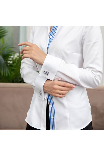 Женская рубашка под запонку белая с супатной застежкой с отделкой -7858 от byME 