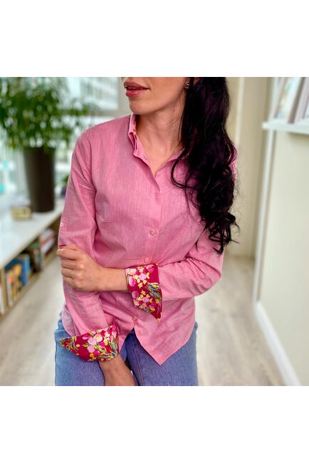 Женская рубашка полуприталенная розовая - 7786 от DoubleCuff 