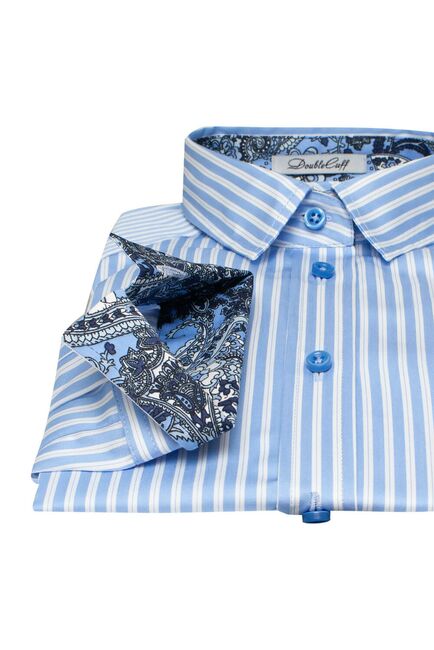 Платье-рубашка в синюю полоску с поясом прямой силуэт - 7546 от DoubleCuff 