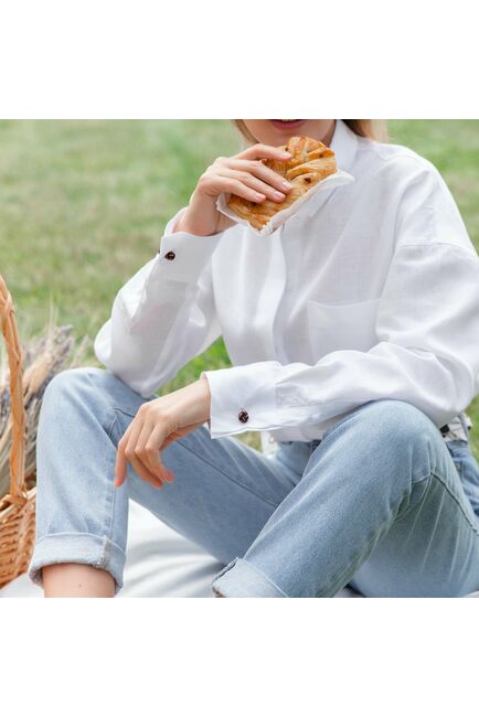 Женская рубашка оверсайз белая льняная - 7831 от byME 