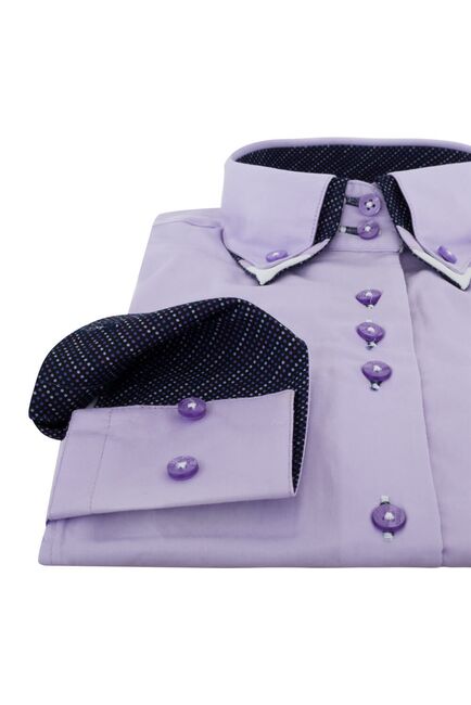 Приталенная женская рубашка на пуговицах фиолетовая с двойным воротом - 1130 от Tonelli 