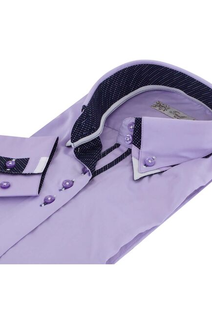 Приталенная женская рубашка на пуговицах фиолетовая с двойным воротом - 1130 от Tonelli 