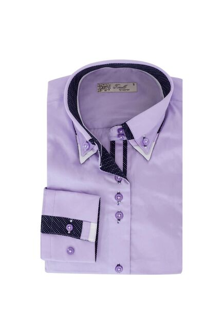 Приталенная женская рубашка на пуговицах фиолетовая с двойным воротом - 1130 от Tonelli 