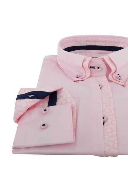 Приталенная женская рубашка на пуговицах розовая с двойным воротом - 1131 от Tonelli 