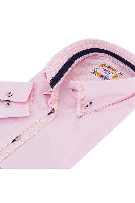 Приталенная женская рубашка на пуговицах розовая с двойным воротом - 1131 от Tonelli 