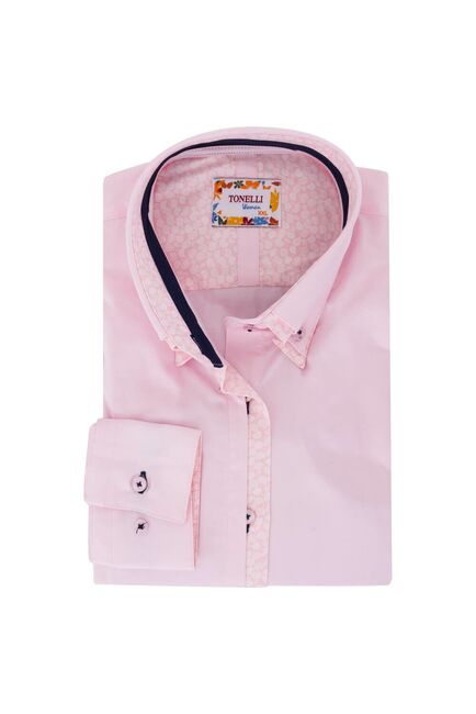 Приталенная женская рубашка на пуговицах розовая с двойным воротом - 1131 от Tonelli 