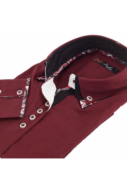 Приталенная женская рубашка с двойным воротником вишневая - 7138 от  