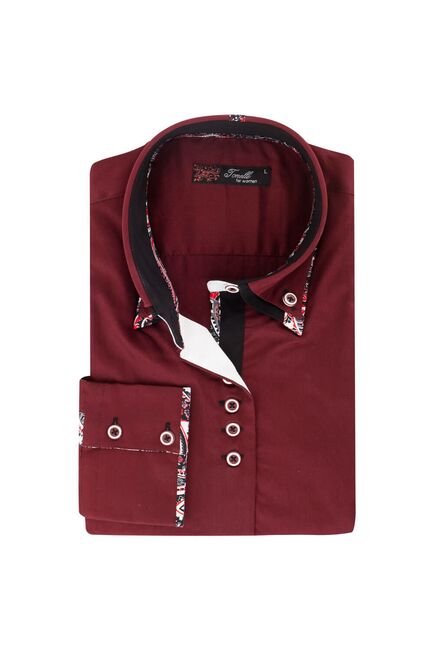 Приталенная женская рубашка с двойным воротником вишневая - 7138 от  