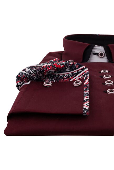 Приталенная женская рубашка с двойным воротником вишневая - 7138 от  