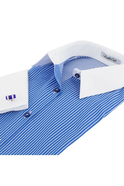 Рубашка женская под запонки сине-голубая в полоску - 7161 от DoubleCuff 