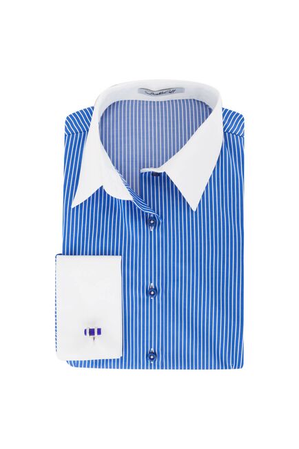 Рубашка женская под запонки сине-голубая в полоску - 7161 от DoubleCuff 