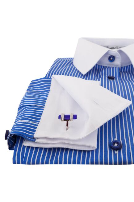 Рубашка женская под запонки сине-голубая в полоску - 7161 от DoubleCuff 