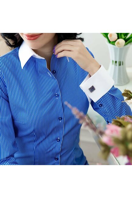 Рубашка женская под запонки сине-голубая в полоску - 7161 от DoubleCuff 