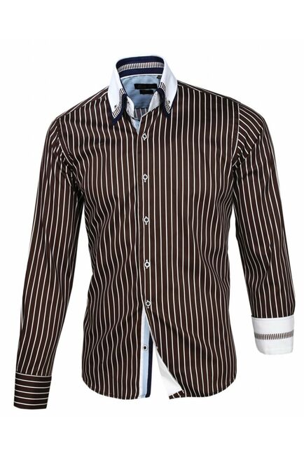 Мужская рубашка под пуговицы шоколадного цвета в полоску  - 907 Classic Fit от Tonelli 