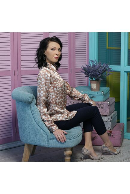 Женская блузка под пуговицы шелковая с узором  - 7256 от DoubleCuff 