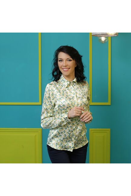 Женская блузка под пуговицы шелковая узор лимоны  - 7260 от DoubleCuff 