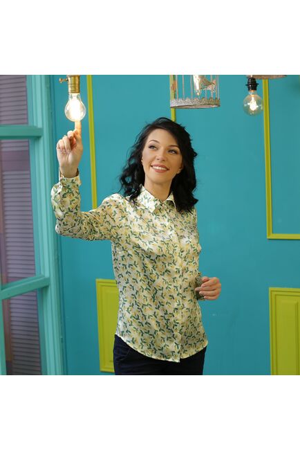 Женская блузка под пуговицы шелковая узор лимоны  - 7260 от DoubleCuff 