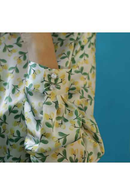 Женская блузка под пуговицы шелковая узор лимоны  - 7260 от DoubleCuff 