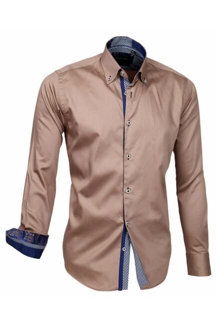 Мужская рубашка под пуговицы коричневая - 956 Classic Fit от Tonelli 