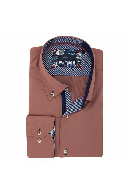 Мужская рубашка под пуговицы коричневая - 956 Classic Fit от Tonelli 