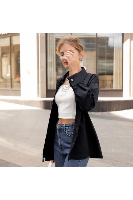 Женская рубашка под запонку черная - 7838 от ByME 