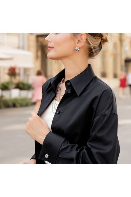 Женская рубашка под запонку черная - 7838 от ByME 