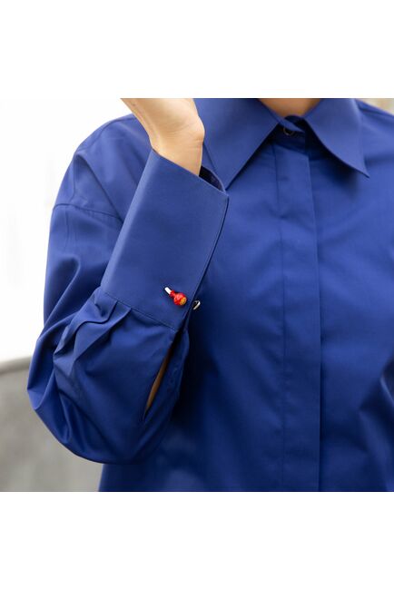 Женская рубашка под запонку/пуговицы синяя - 7841 от byME 