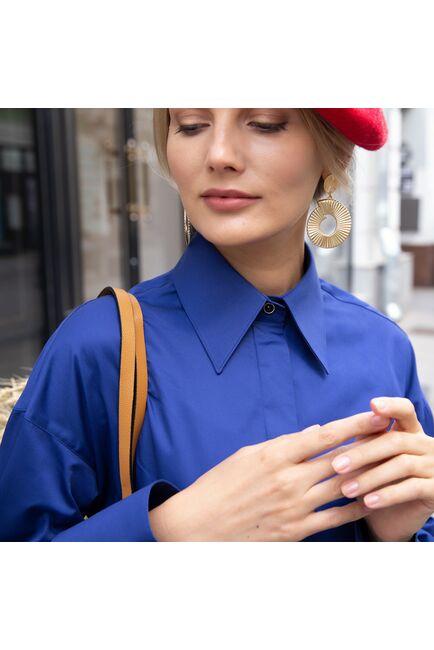 Женская рубашка под запонку/пуговицы синяя - 7841 от byME 