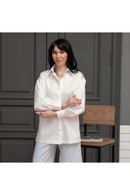 Женская рубашка под пуговицы айвори - 7962 от byME 