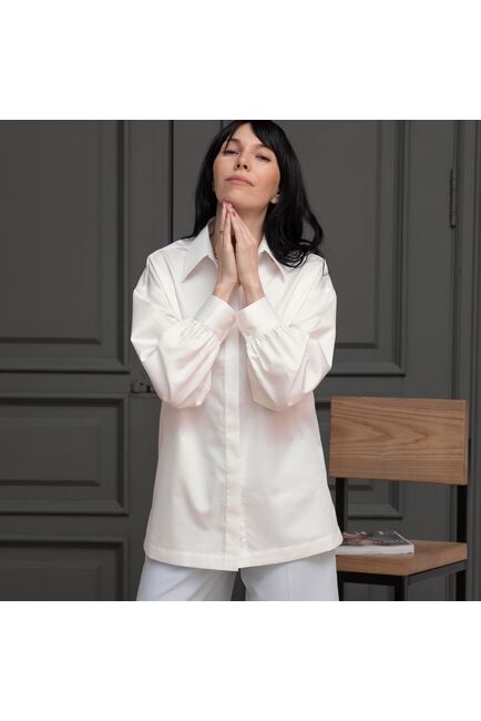 Женская рубашка под пуговицы айвори - 7962 от byME 