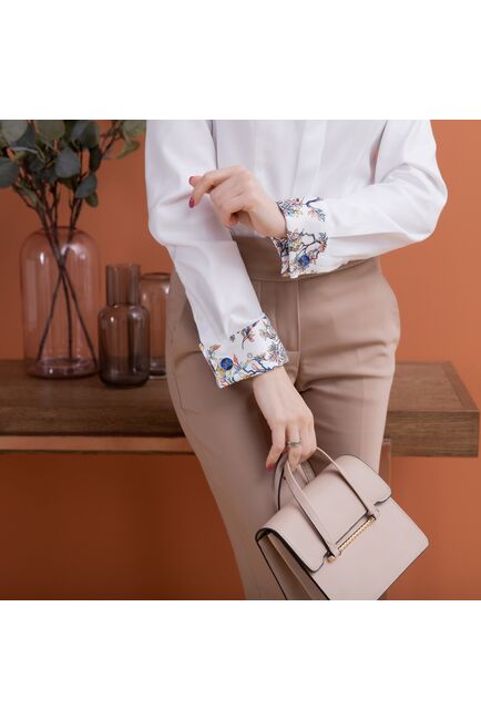 Женская рубашка под запонку белая с отделкой twill - 7978 от byME 