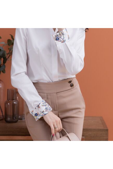 Женская рубашка под запонку белая с отделкой twill - 7978 от byME 