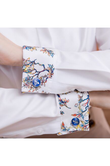 Женская рубашка под запонку белая с отделкой twill - 7978 от byME 