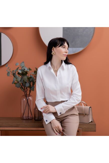 Женская рубашка под запонку белая с отделкой twill - 7978 от byME 