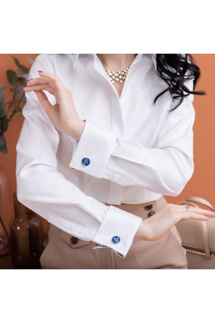 Женская рубашка под запонку белая с отделкой twill - 7978 от byME 