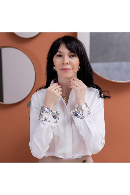 Женская рубашка под запонку белая с отделкой twill - 7978 от byME 