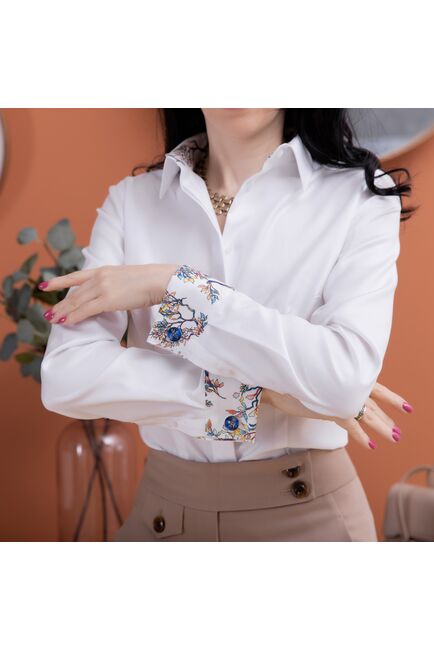 Женская рубашка под запонку белая с отделкой twill - 7978 от byME 