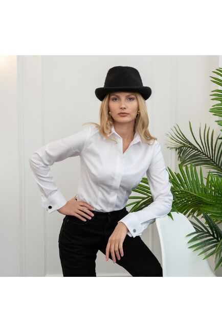 Женская рубашка под запонку приталенная с супатной застежкой - 7790 от byME 