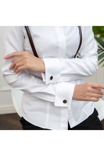 Женская рубашка под запонку приталенная с супатной застежкой - 7790 от byME 