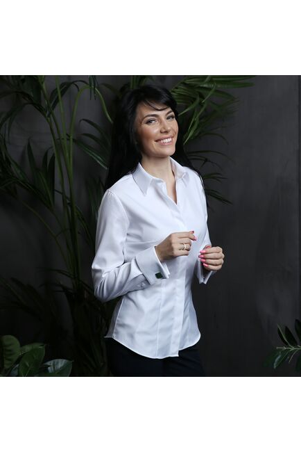 Женская рубашка под запонку приталенная с супатной застежкой - 7790 от byME 