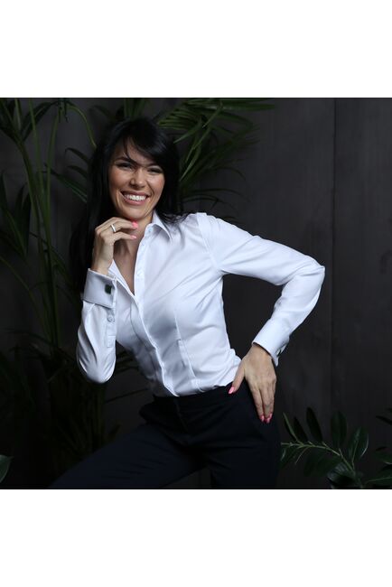 Женская рубашка под запонку приталенная с супатной застежкой - 7790 от byME 