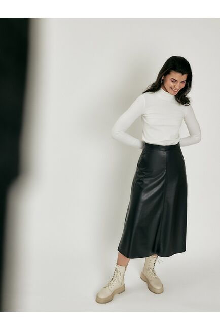 Юбка женская миди из эко кожи черная от byME 