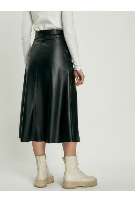 Юбка женская миди из эко кожи черная от byME 