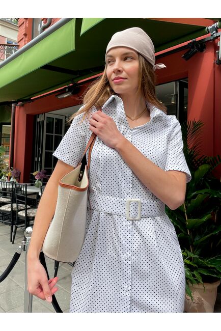 Платье белое в черный горох - 7997 от byME 