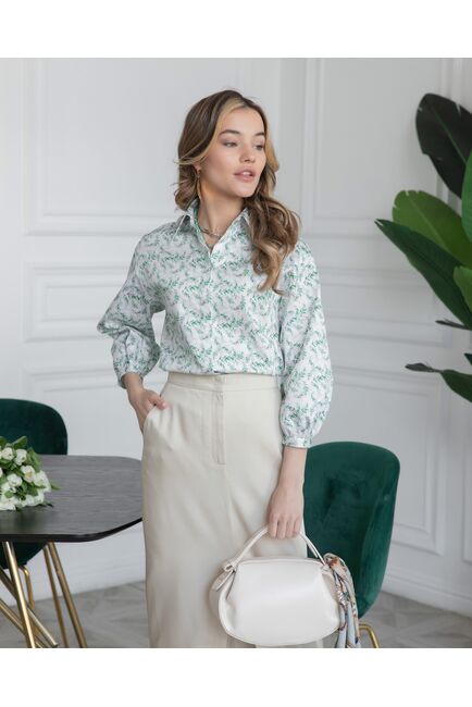 Блузка объемный рукав 3/4 белая - 8010 от byME 